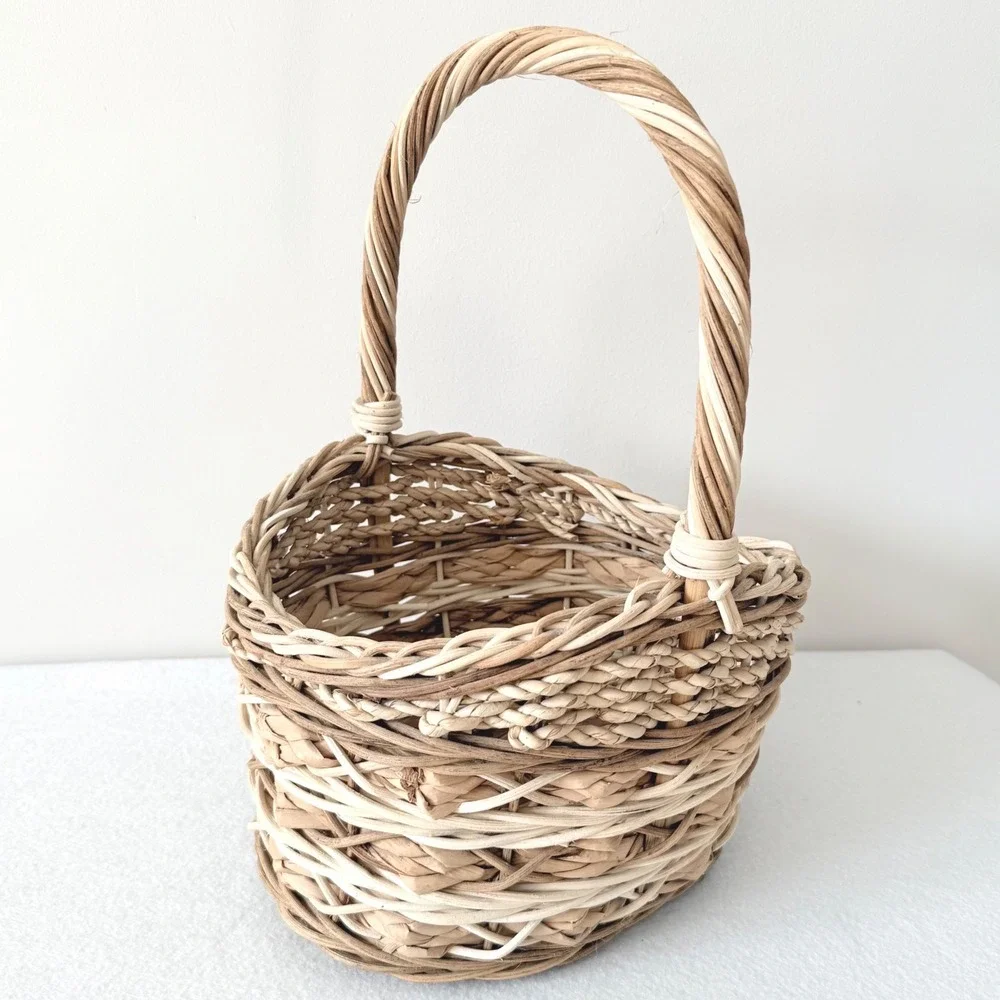 Woven Basket Natural Fiber Small Handle‎ Rustic Farmhouse Decor Storage